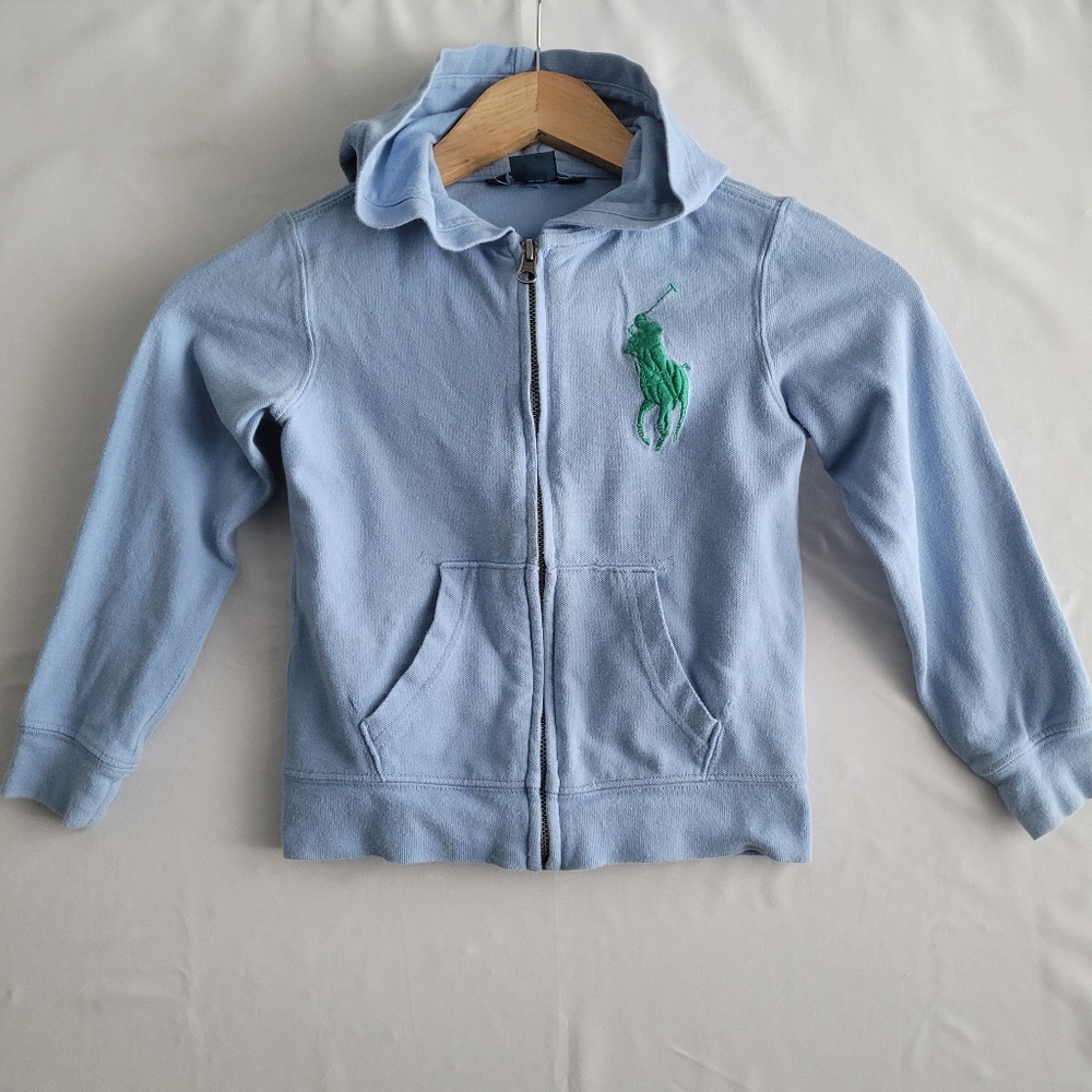 Polo Ralph Lauren Hoodie Boys 5 Full Zip Jacket Big Pony Kids Blue Sweatshirt  